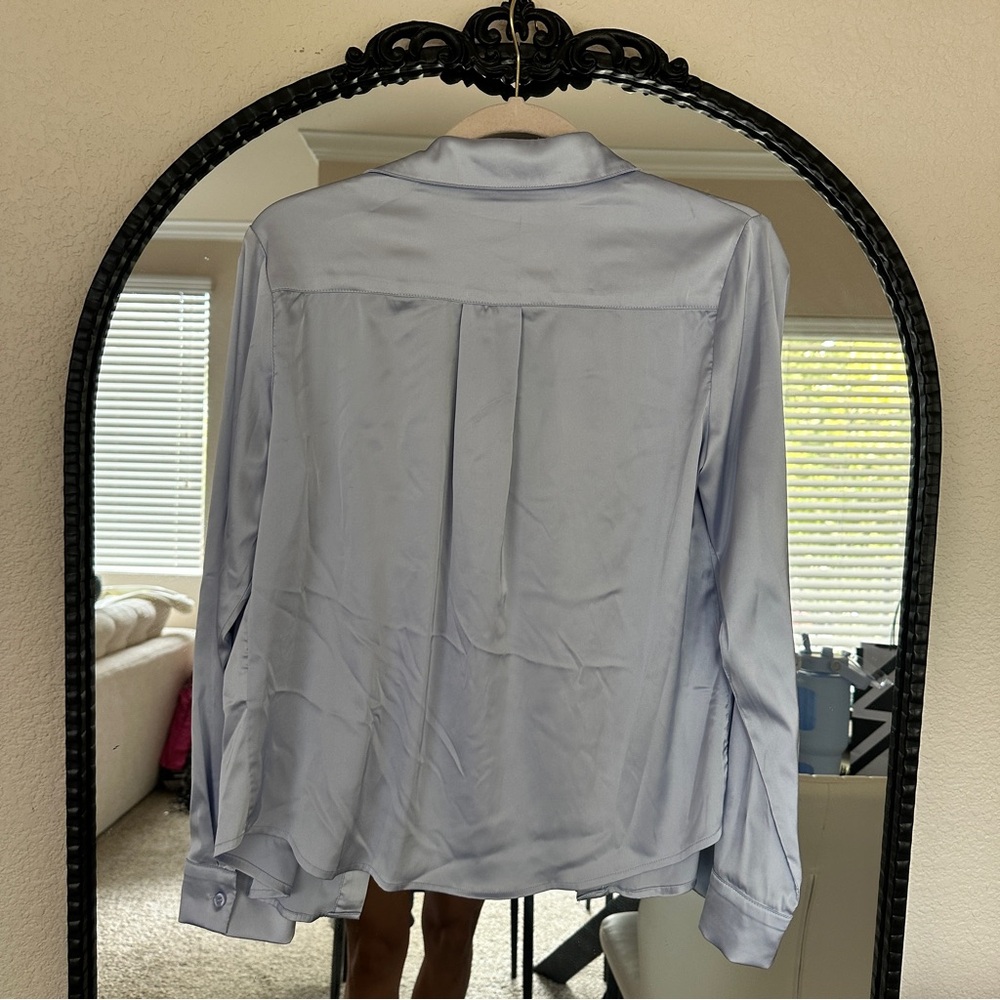 Superdown Light Blue Satin Button Down Shirt - image 2
